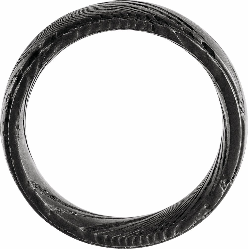 Black Damascus Steel 8 mm Stepped-Edge Comfort-Fit Flat Band Size 7.5