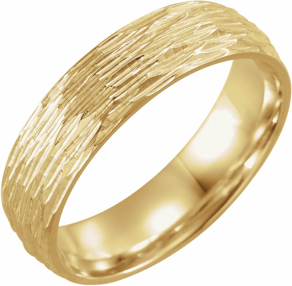 18K Yellow Gold 6 mm Tree Bark-Inspired Comfort-Fit Flat Band Size 8.5
