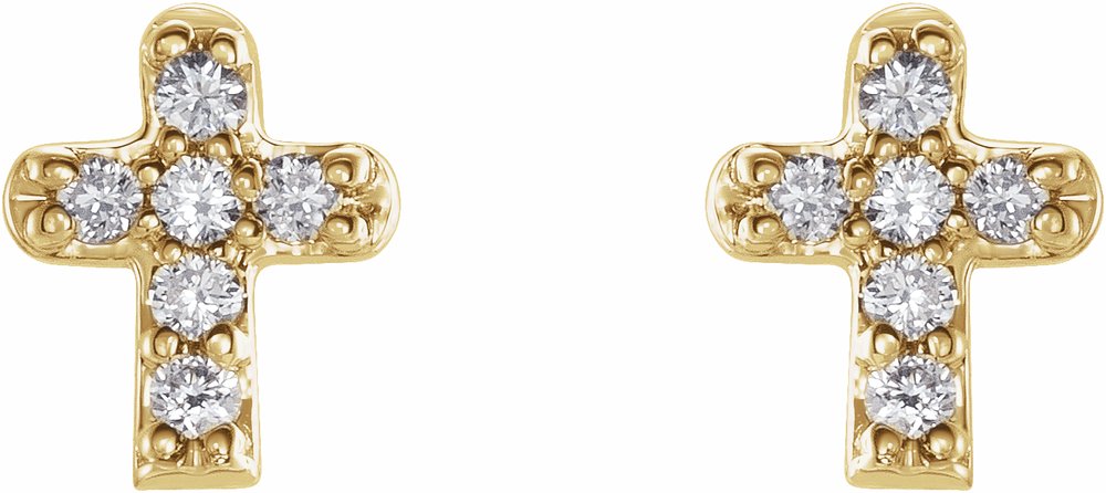 14K Yellow Gold .06 CTW Natural Diamond Youth Cross Earrings
