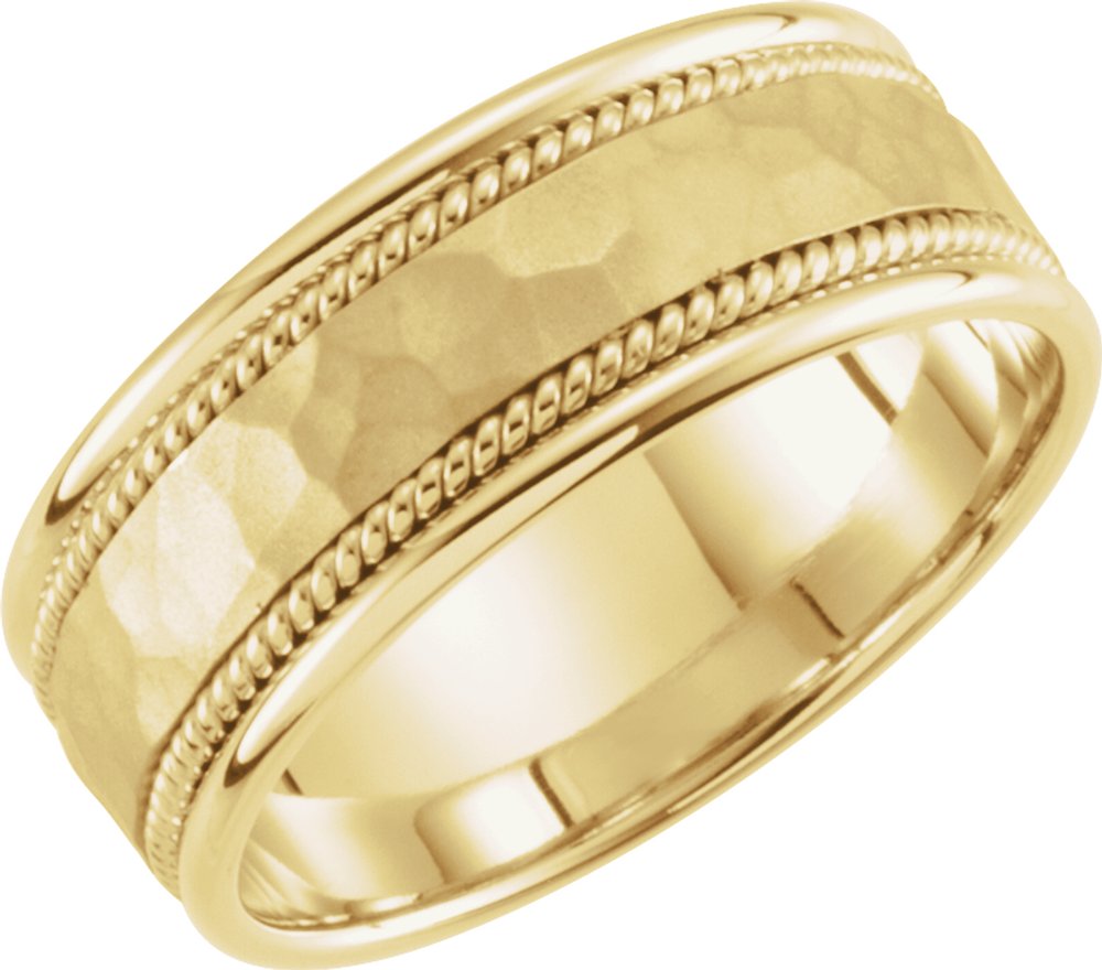 14K Yellow Gold 8 mm Rope Edge Comfort-Fit Flat Band Size 10