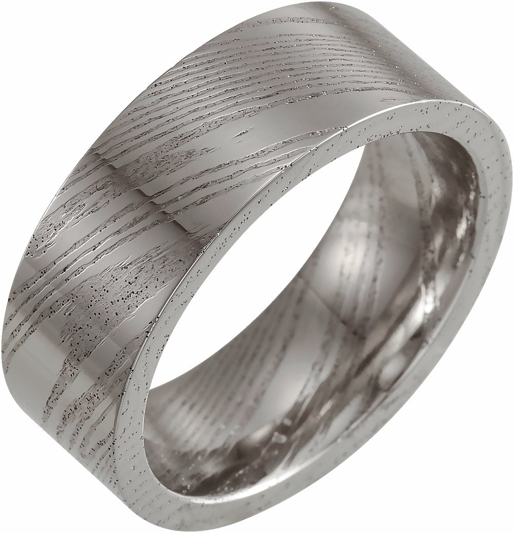Damascus Steel 8 mm Flat Patterned Band Size 8
