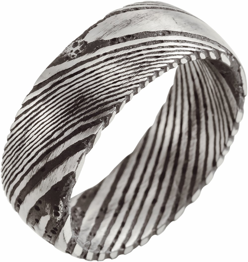 Damascus Steel 8 mm Comfort-Fit Half Round Band Size 7