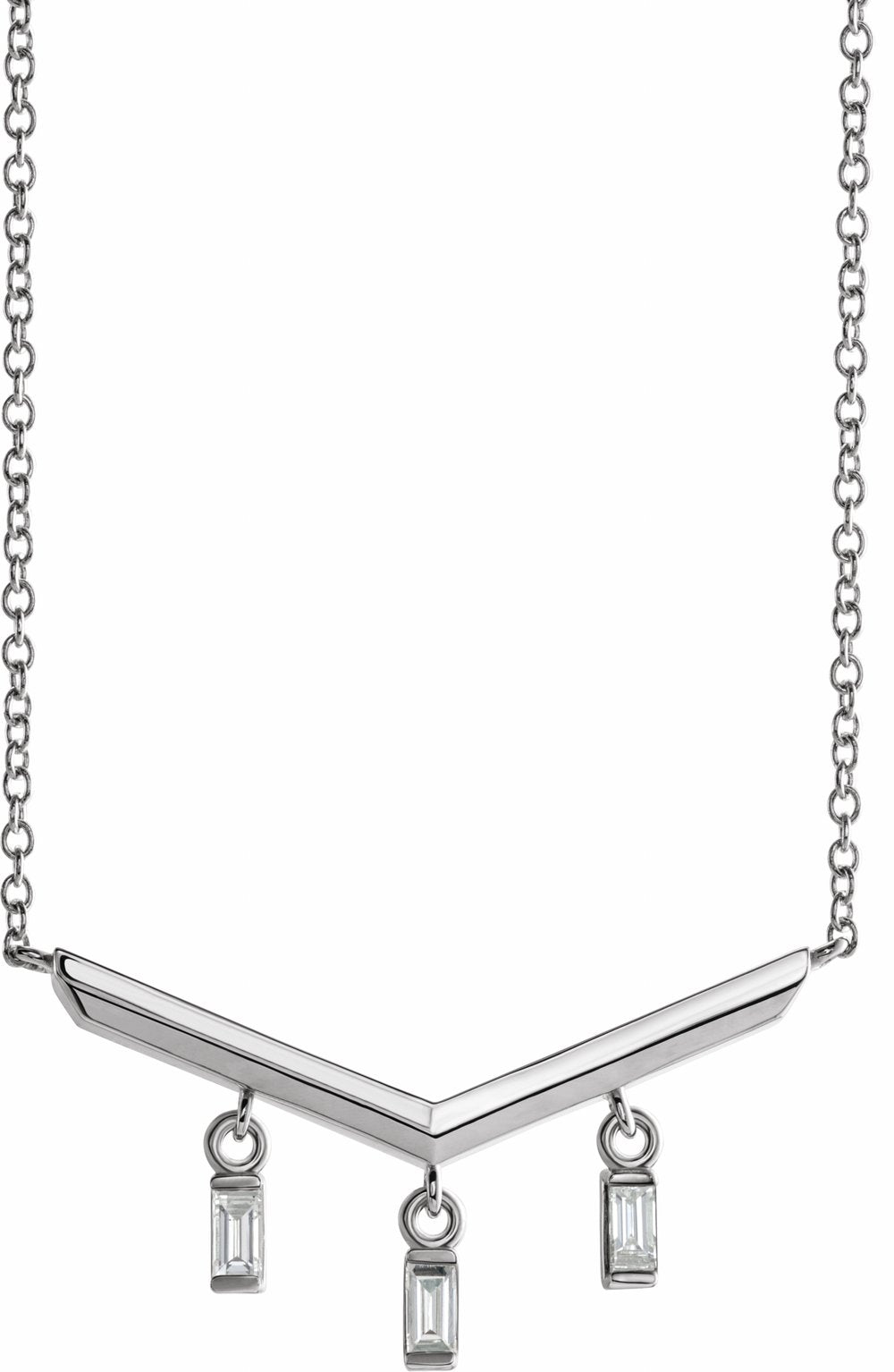 14K White Gold 1/8 CTW Natural Diamond V Bar 18" Necklace