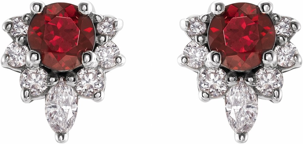 14K White Gold Natural Mozambique Garnet & 1/6 CTW Natural Diamond Earrings
