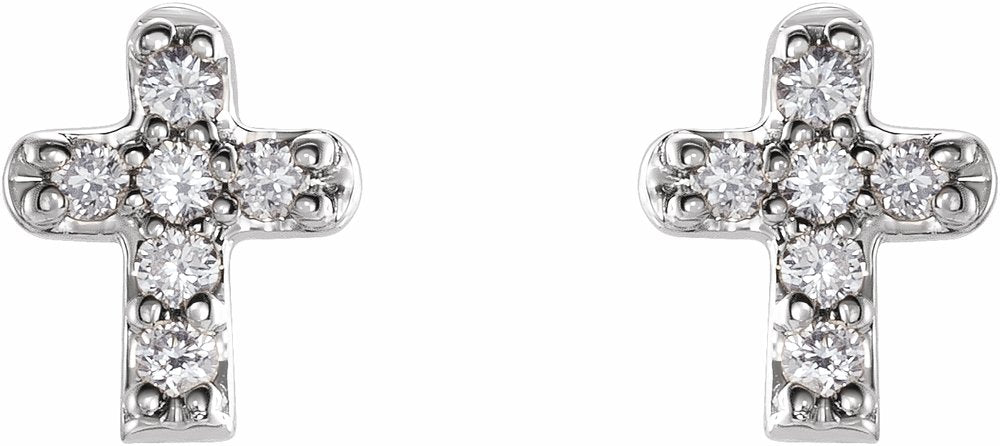 14K White Gold .06 CTW Natural Diamond Youth Cross Earrings