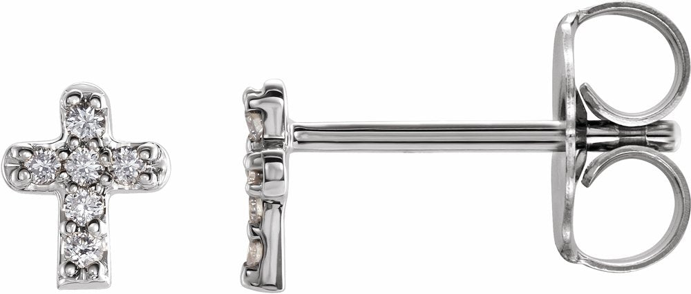 14K White Gold .06 CTW Natural Diamond Youth Cross Earrings