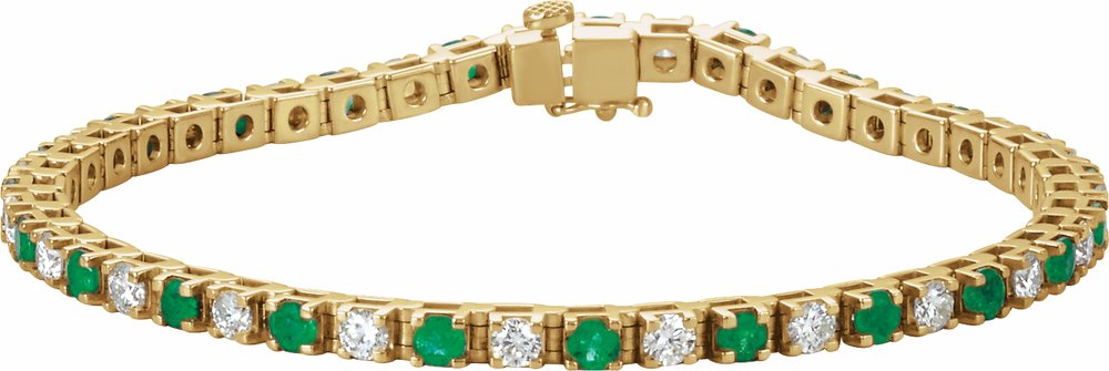 14K Yellow Gold Lab-Grown Emerald & 2 3/8 CTW Lab-Grown Diamond Line 7" Bracelet