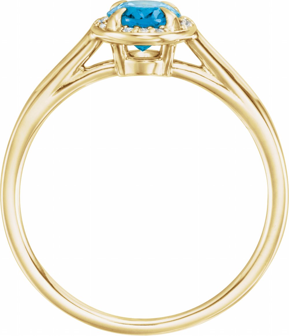 14K Yellow 7x5 mm Natural Swiss Blue Topaz & .03 CTW Natural Diamond Ring