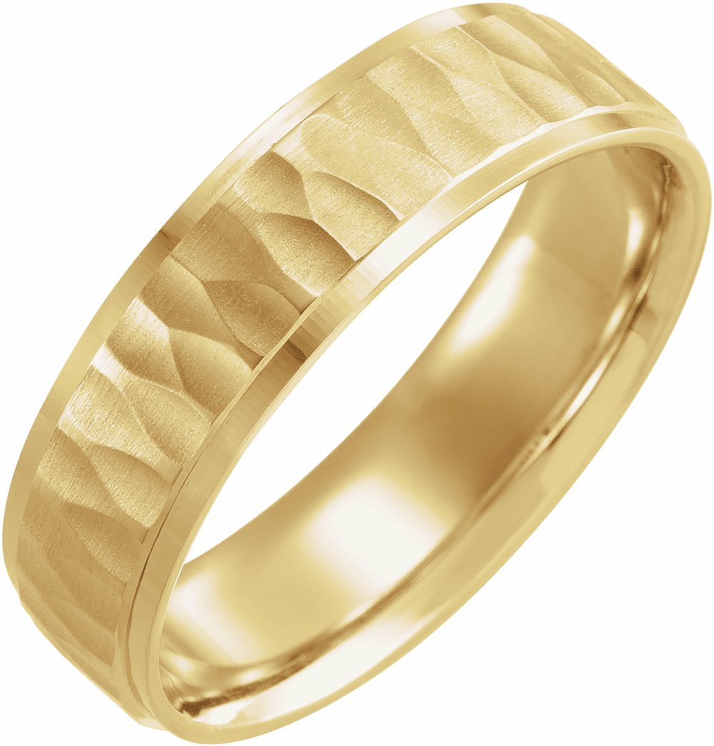 14K Yellow 6 mm Step-Edge Band with Matte Hammered Textured Size 11