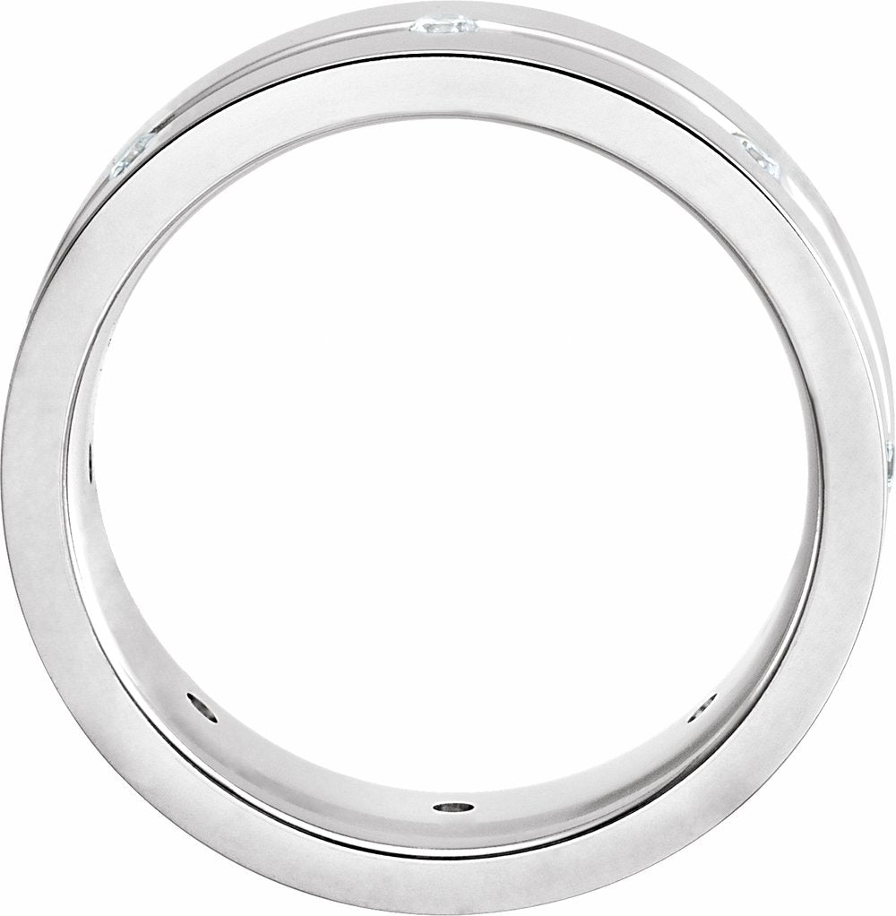 14K White Gold 1/6 CTW Natural Diamond Grooved Band Size 10