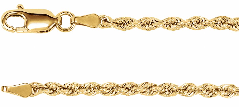 14K Yellow Gold 2.5 mm Rope 18" Chain