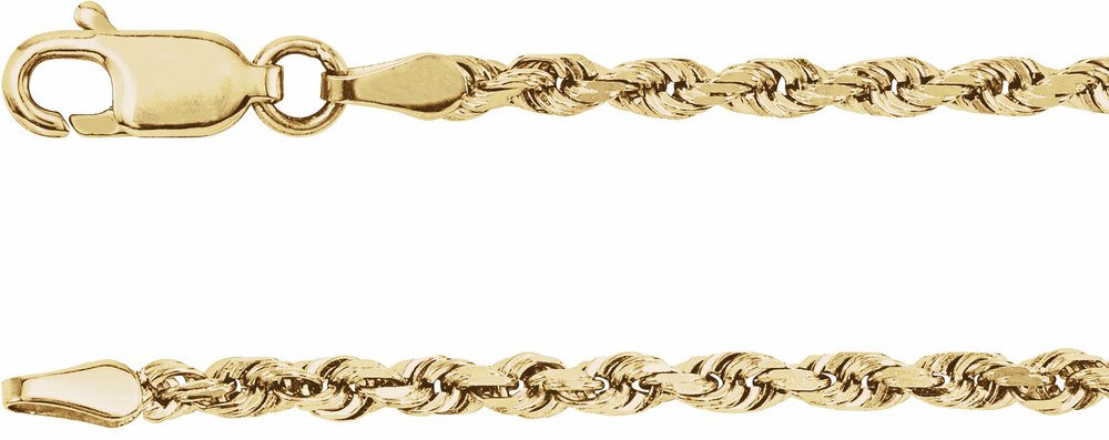 14K Yellow Gold 2.5 mm Diamond-Cut Rope 7" Chain