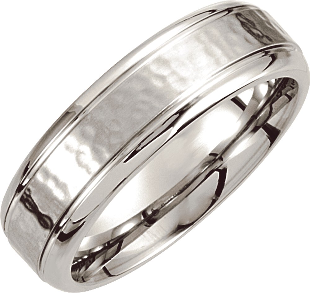 Cobalt 7 mm Stepped-Edge Grooved Comfort-Fit Band with Hammer Finish Size 8
