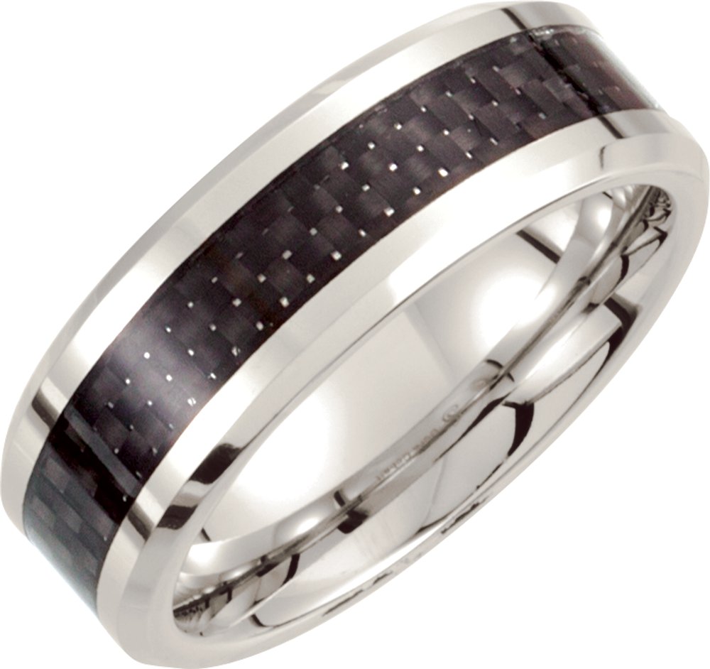 Cobalt 8 mm Beveled-Edge Carbon Fiber Inlay Comfort-Fit Band Size 8
