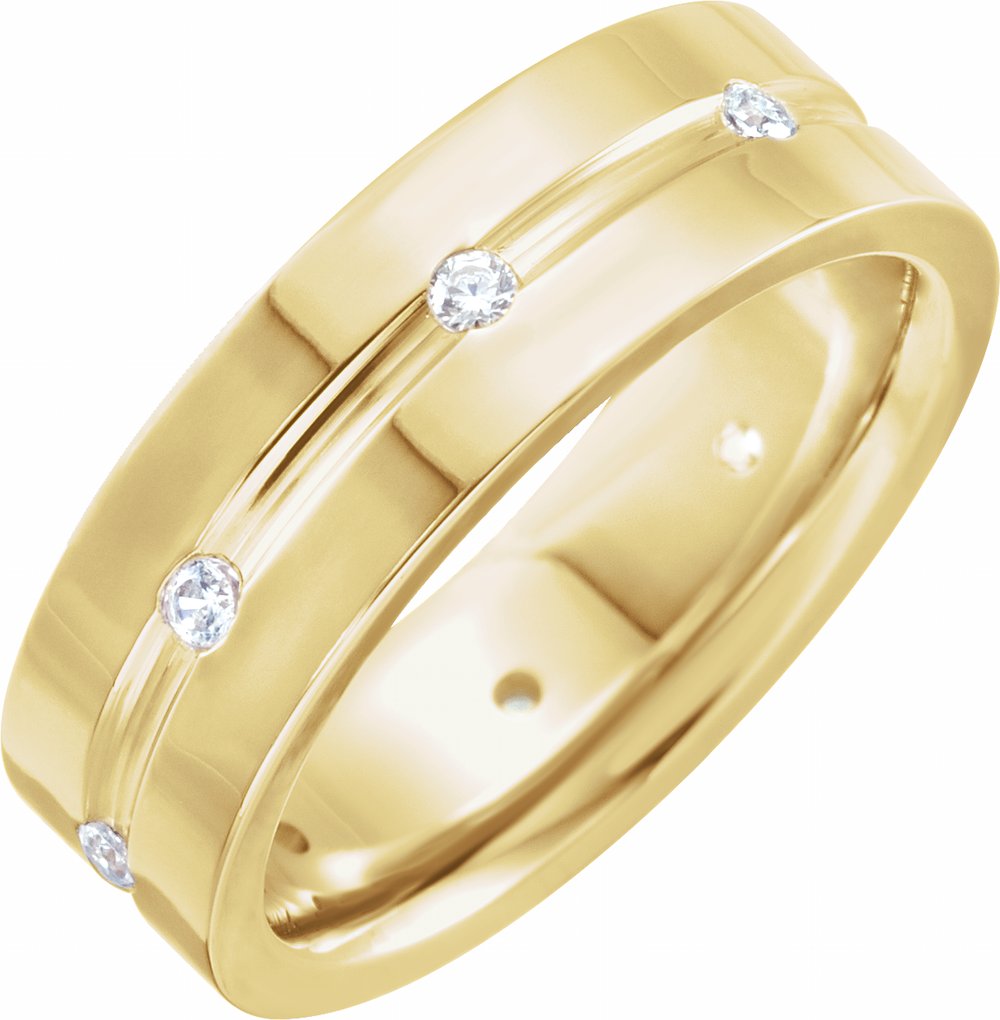 14K Yellow 1/6 CTW Natural Diamond Grooved Band Size 10.5
