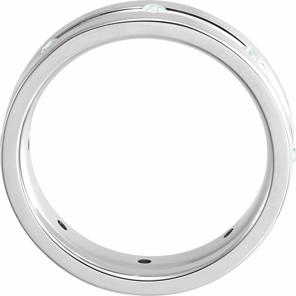 14K White 1/6 CTW Natural Diamond Grooved Band Size 10