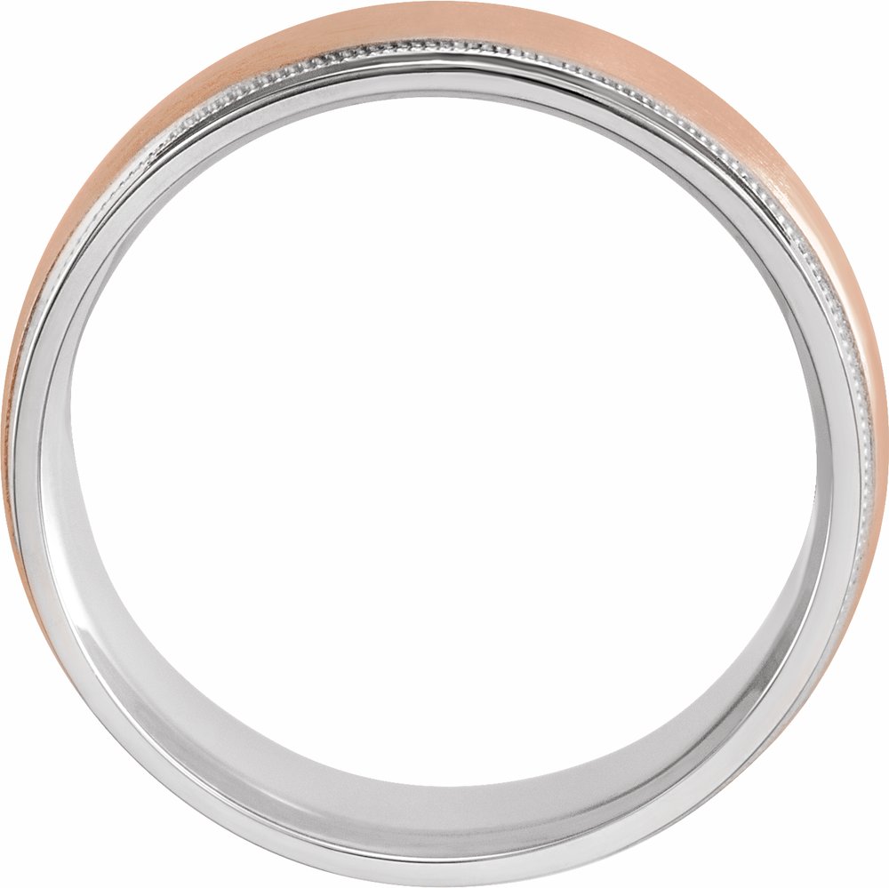 14K Rose/White 7 mm Milgrain Edge Comfort-Fit Flat Band Size 11