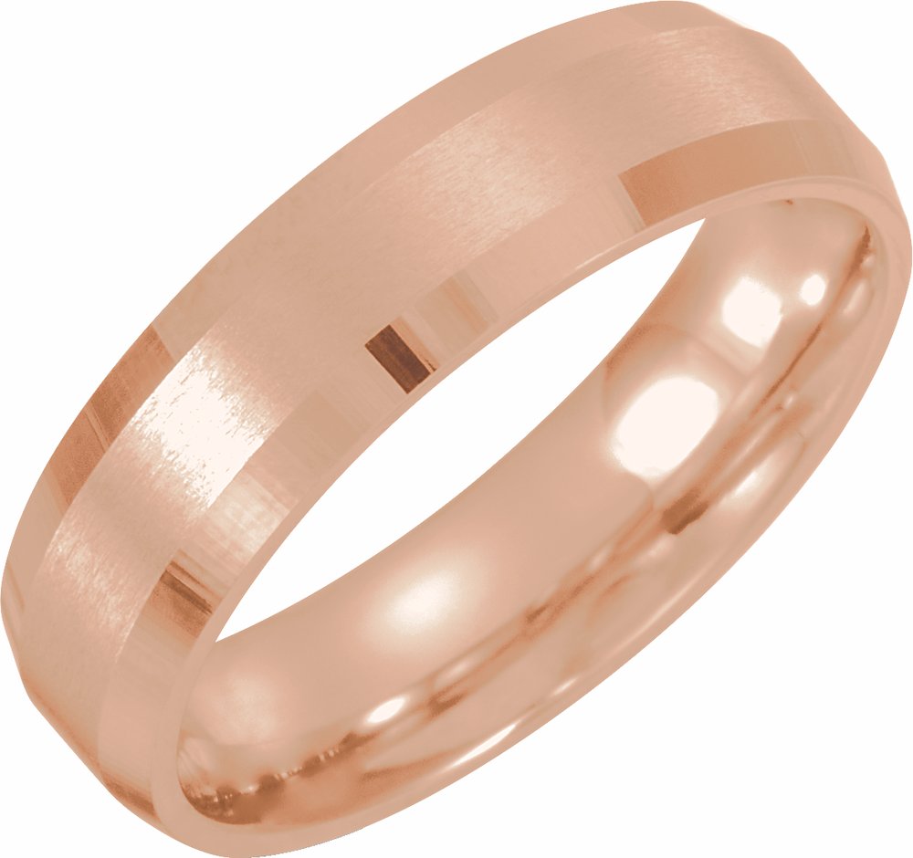 18K Rose Gold 6 mm Beveled-Edge Comfort-Fit Flat Band Size 7.5