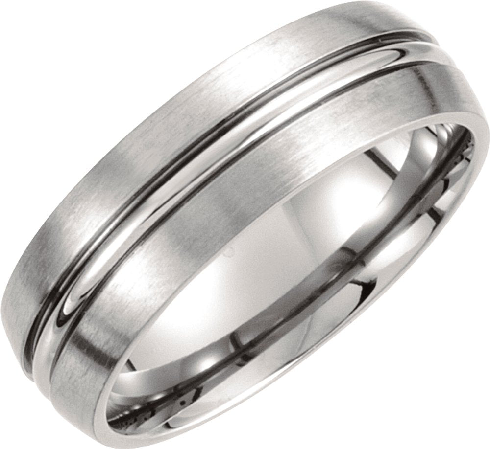 Titanium 7 mm Grooved Comfort-Fit Half Round Band Size 9