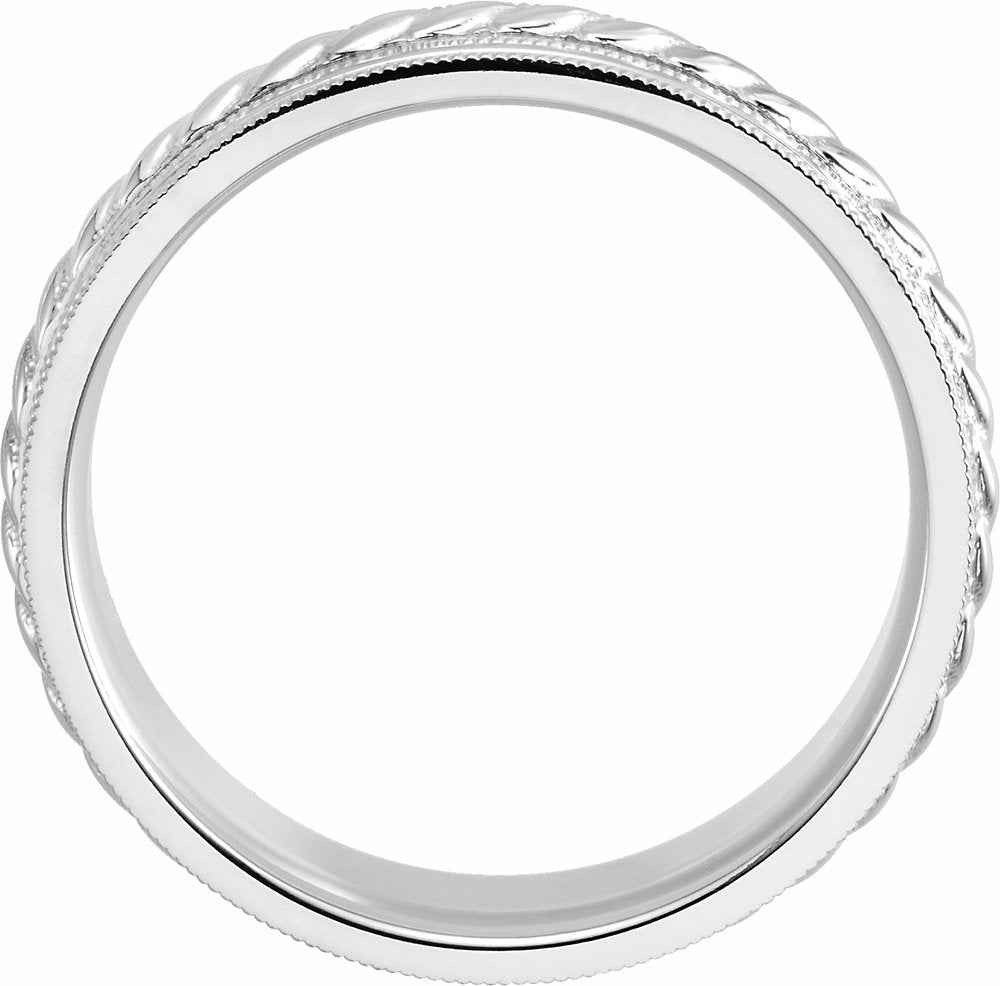 Continuum Sterling Silver 7 mm Milgrain Edge Rope Comfort-Fit Half Round Band Size 11