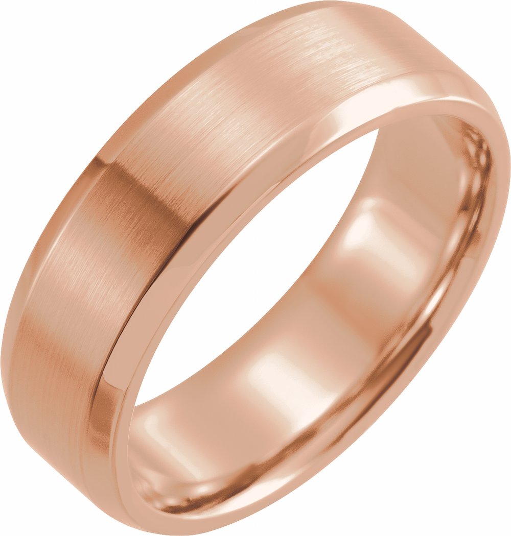 14K Rose Gold 7 mm Beveled-Edge Band with Satin Finish Size 9.5