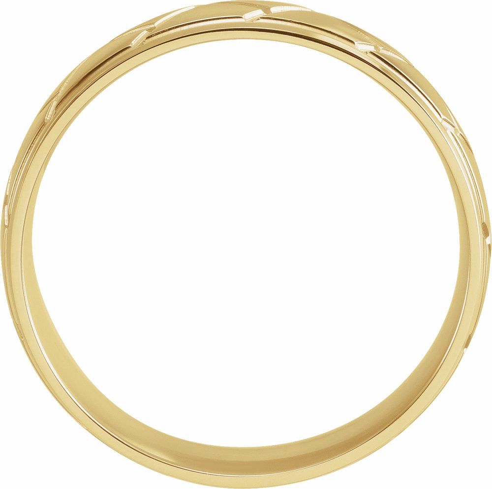 14K Yellow Gold 6 mm Tread Pattern Comfort-Fit Half Round Band Size 9
