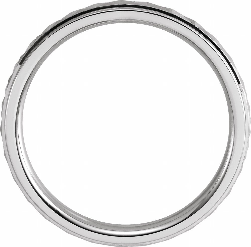 14K White Gold 3 mm Stepped-Edge Geometric Half Round Band Size 7