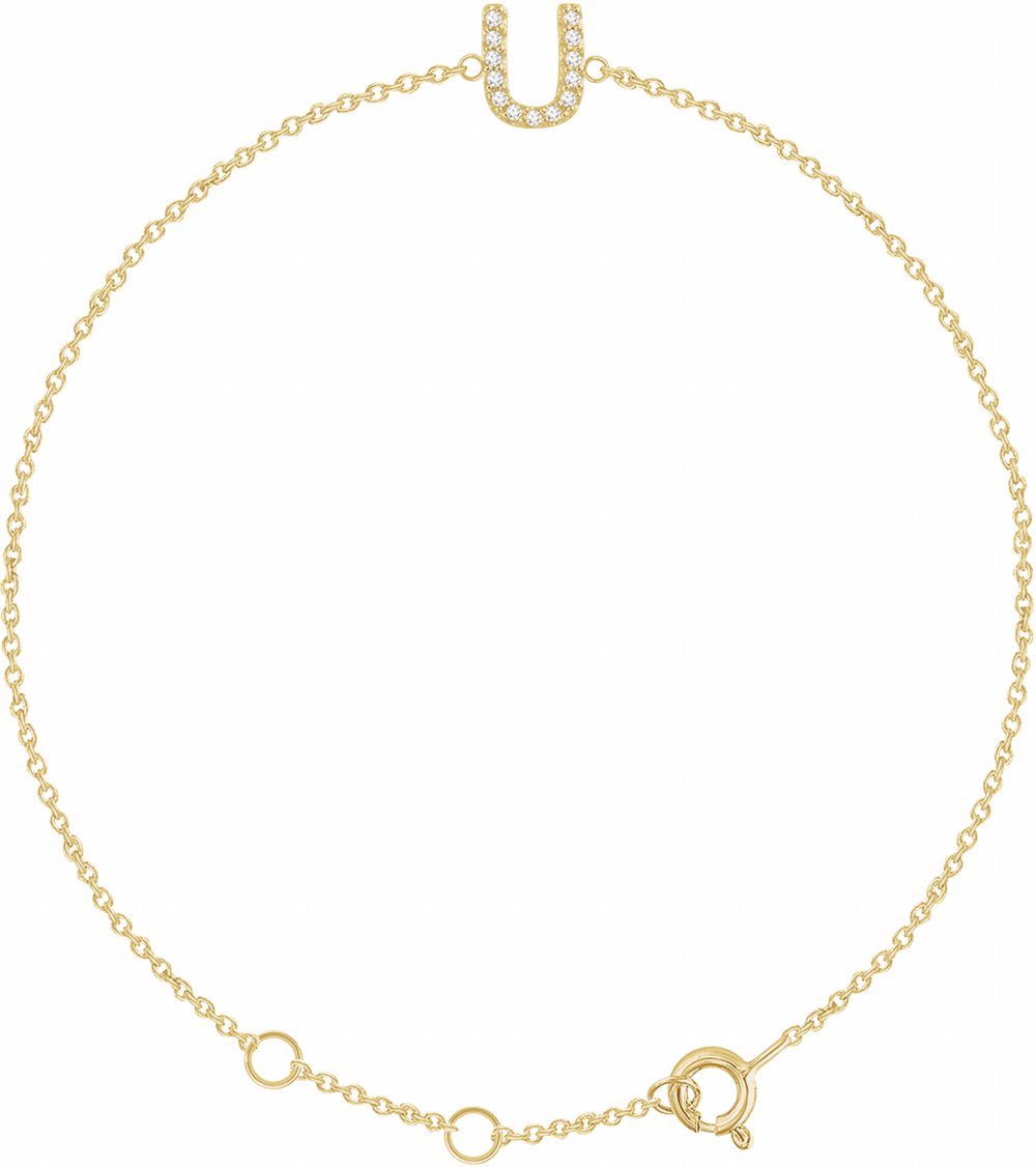 14K Yellow Gold .05 CTW Natural Diamond Initial U 6-7" Bracelet