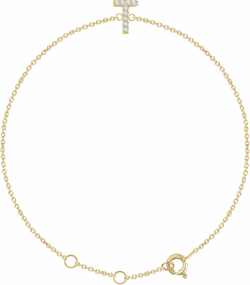14K Yellow Gold .05 CTW Natural Diamond Initial T 6-7" Bracelet
