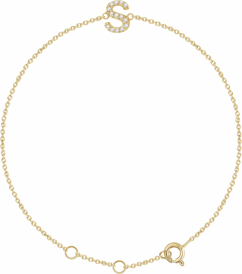 14K Yellow Gold .05 CTW Natural Diamond Initial S 6-7" Bracelet