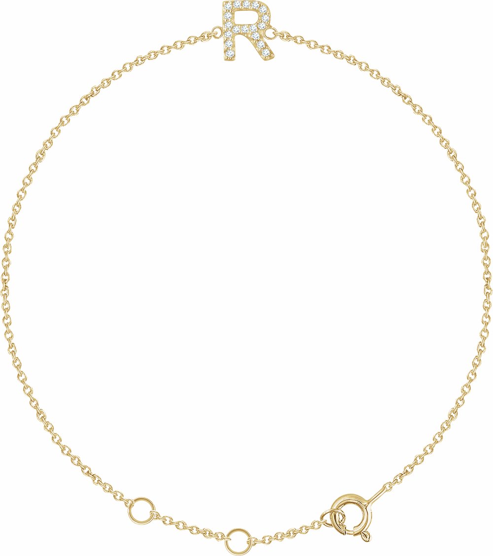 14K Yellow Gold .06 CTW Natural Diamond Initial R 6-7" Bracelet