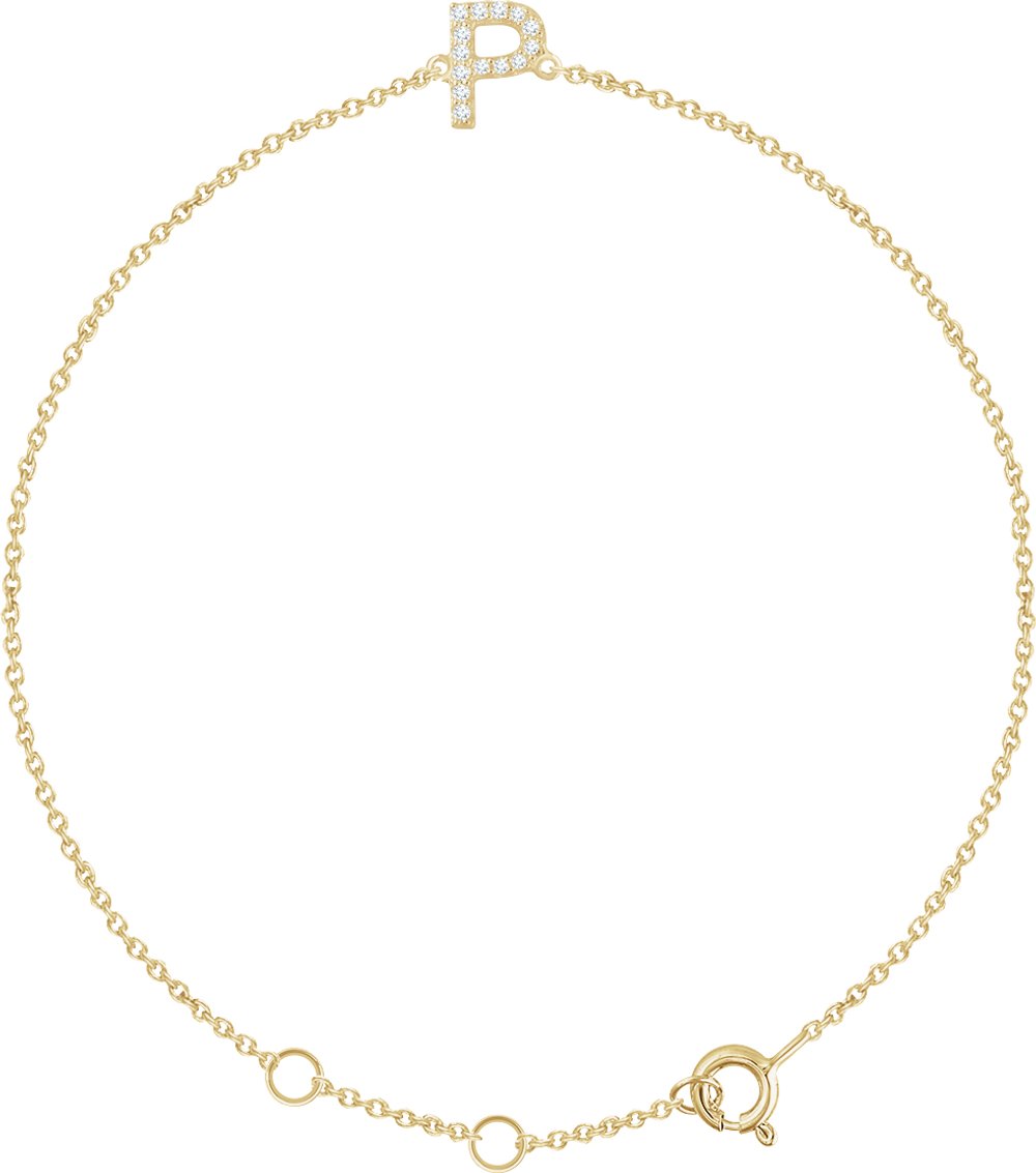 14K Yellow .05 CTW Natural Diamond Initial P 6-7" Bracelet