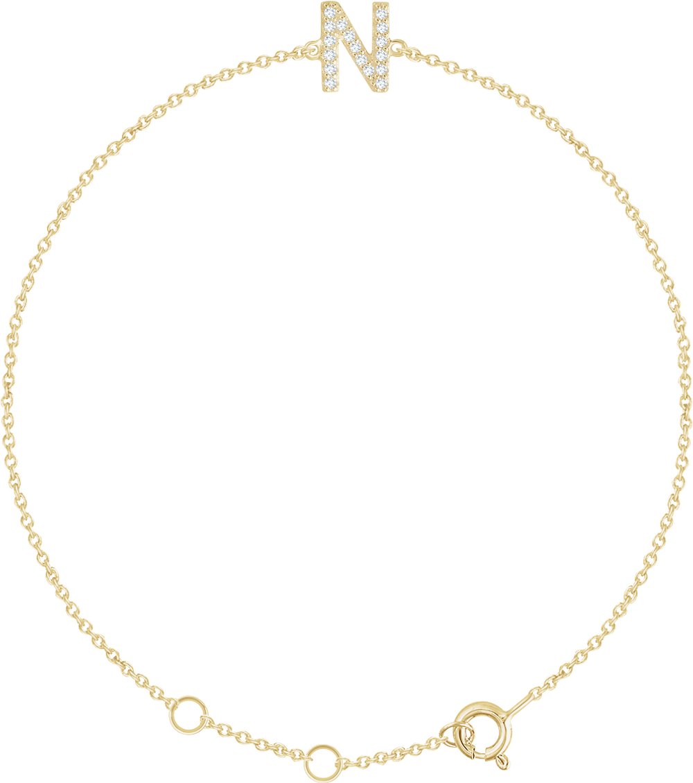 14K Yellow Gold .06 CTW Natural Diamond Initial N 6-7" Bracelet