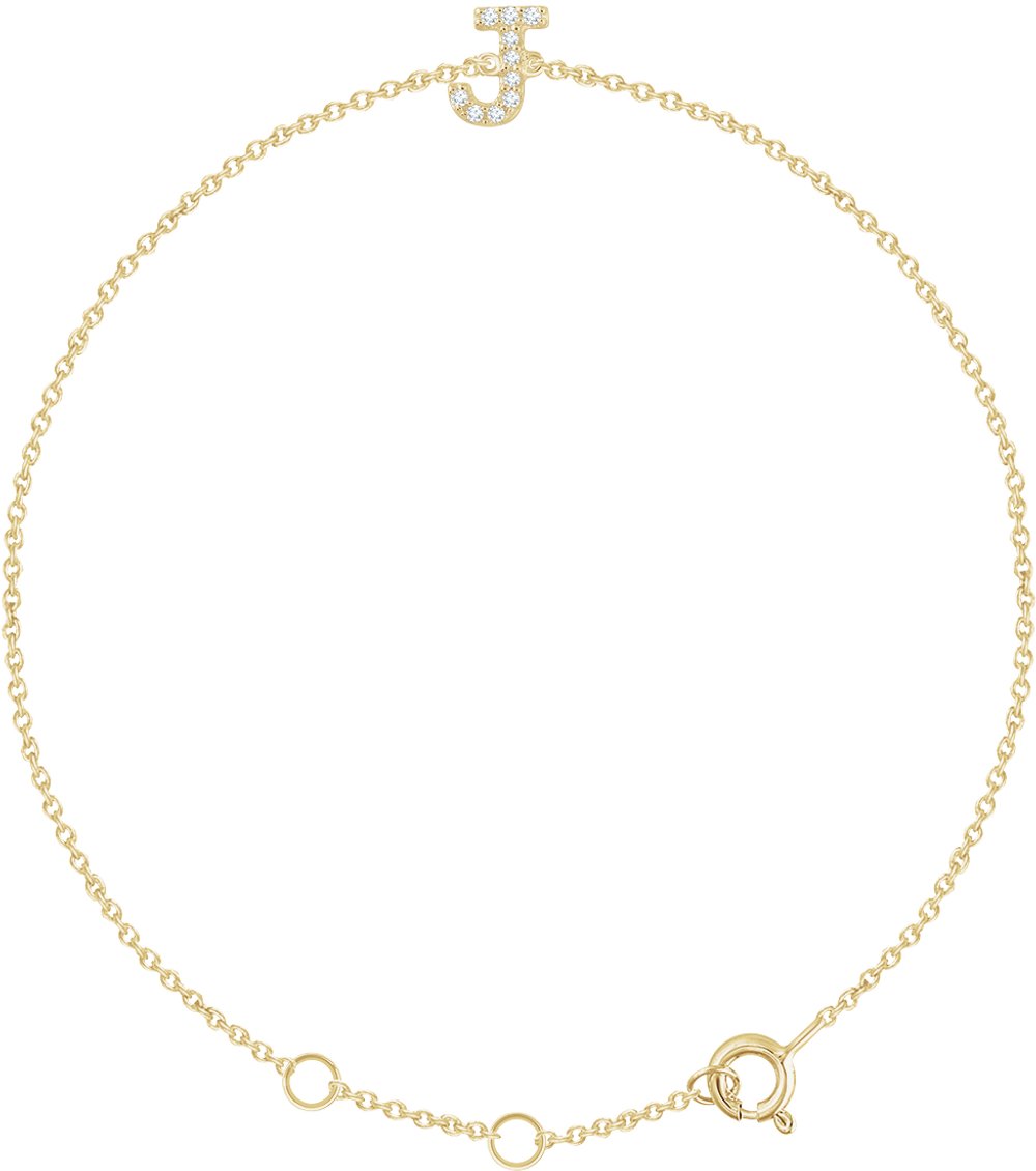 14K Yellow Gold .05 CTW Natural Diamond Initial J 6-7" Bracelet