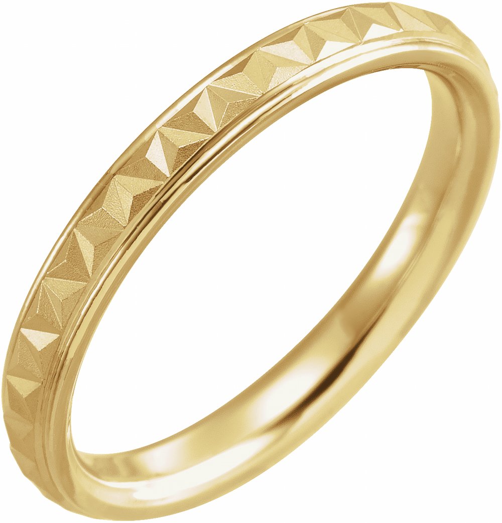 14K Yellow Gold 3 mm Stepped-Edge Geometric Half Round Band Size 7