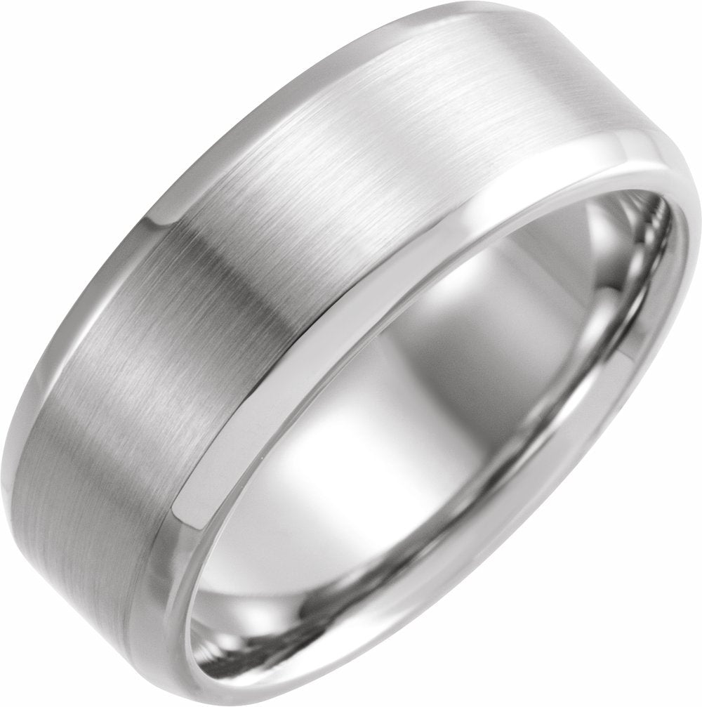 Sterling Silver 8 mm Beveled-Edge Band with Satin Finish Size 9.5