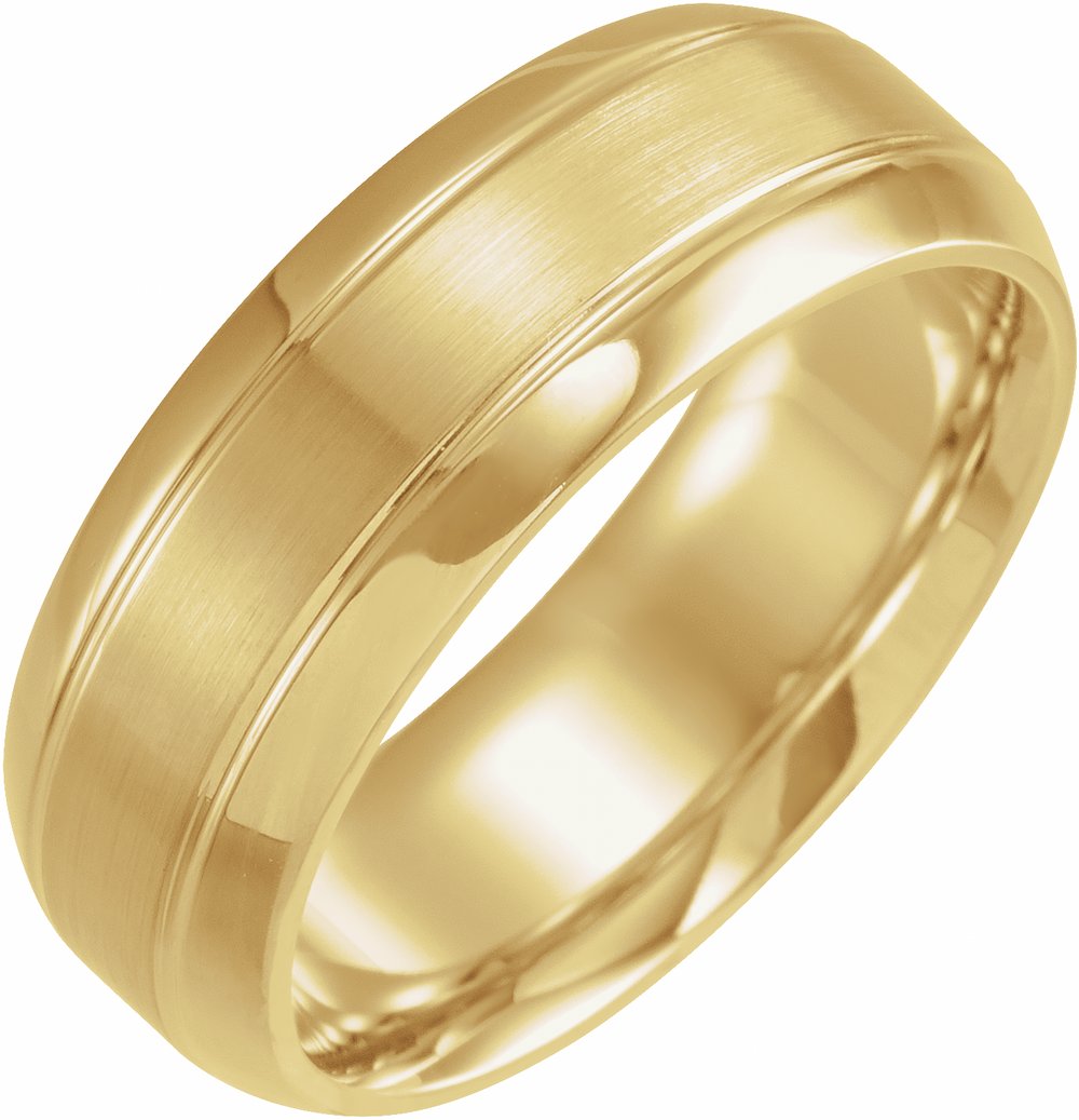 14K Yellow Gold 8 mm Beveled-Edge Grooved Comfort-Fit Half Round Band Size 10