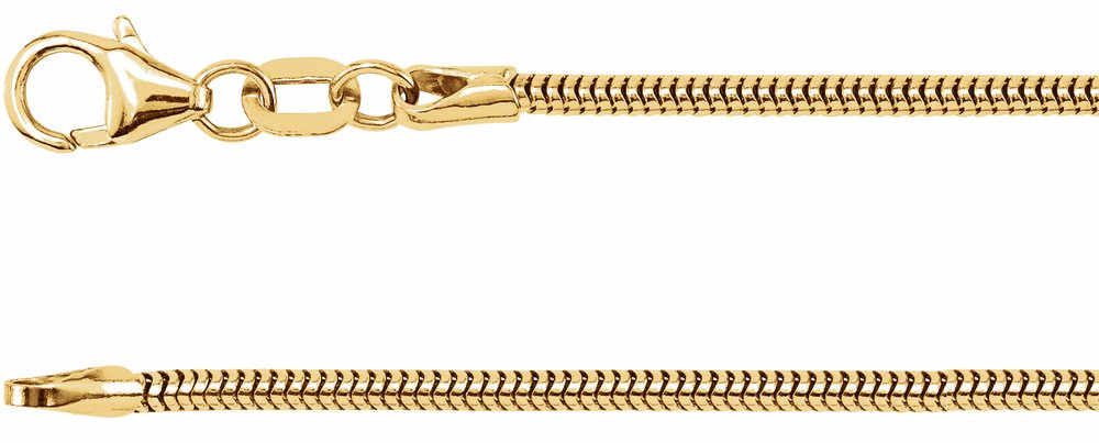 14K Yellow 1.5 mm Round Snake 7" Chain