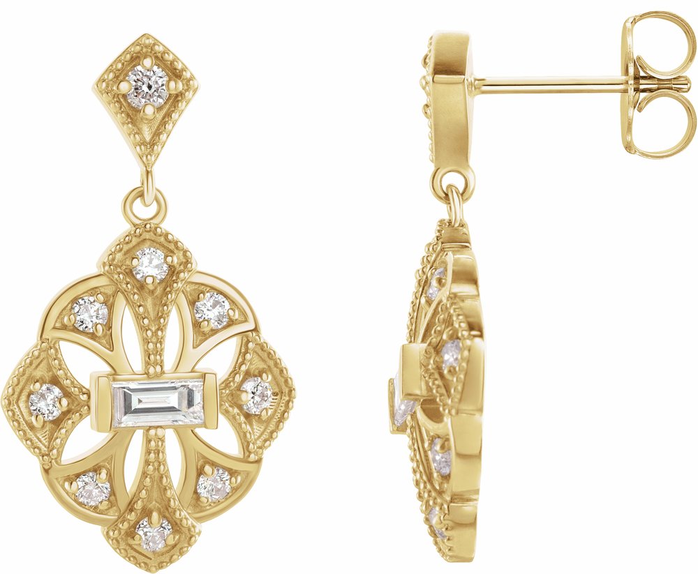 14K Yellow Gold 3/8 CTW Natural Diamond Vintage-Inspired Earrings