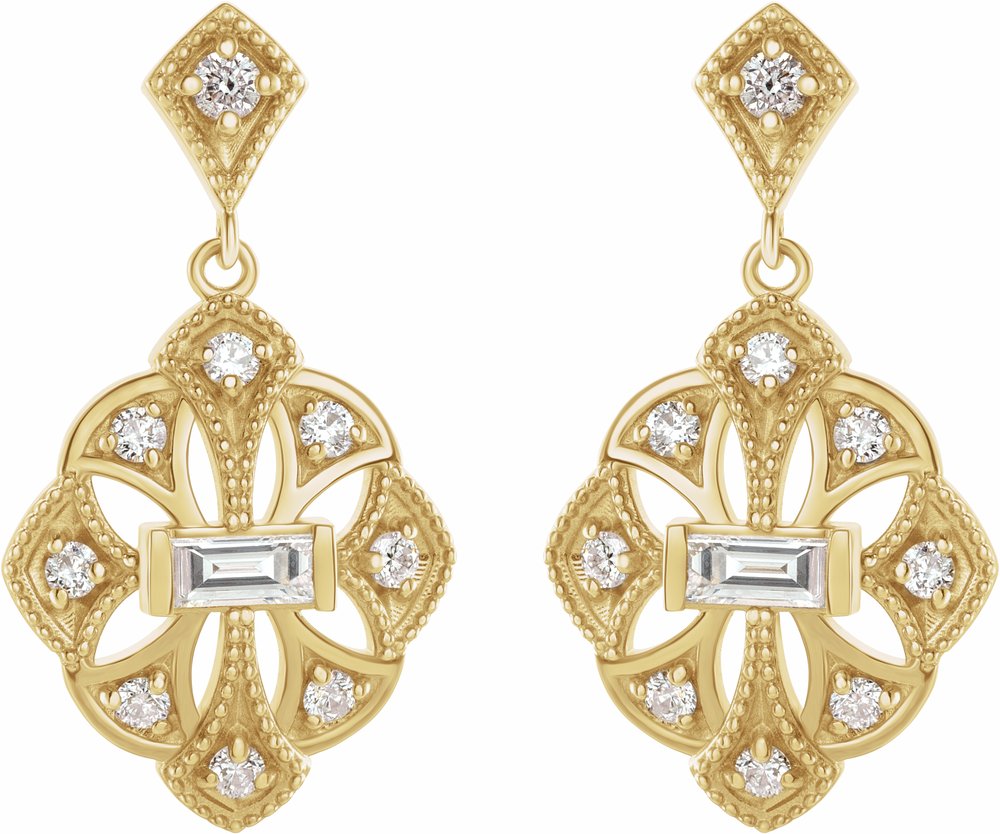 14K Yellow Gold 3/8 CTW Natural Diamond Vintage-Inspired Earrings