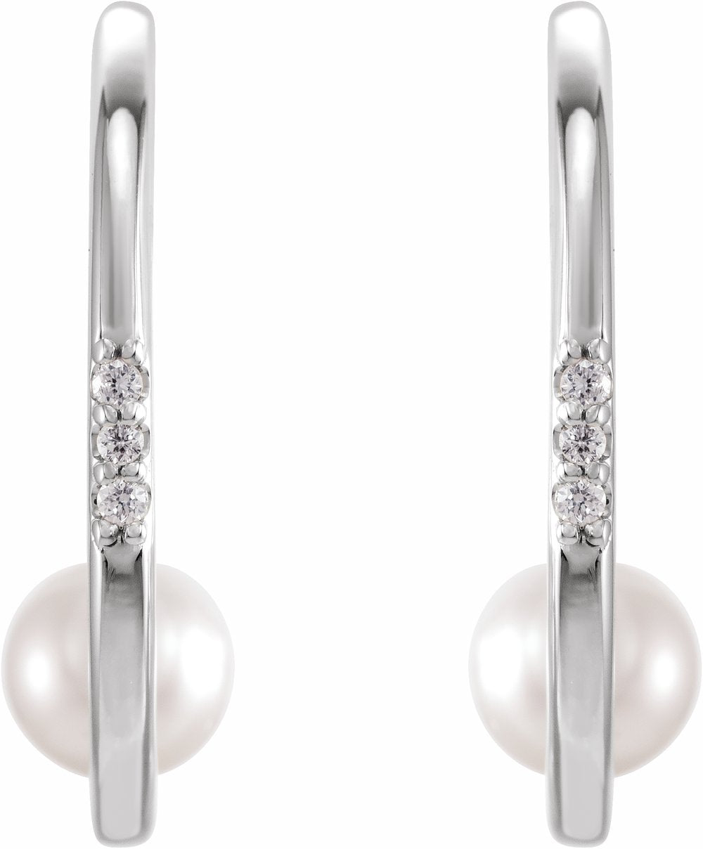 Platinum Cultured White Freshwater Pearl & .025 CTW Natural Diamond Hoop Earrings