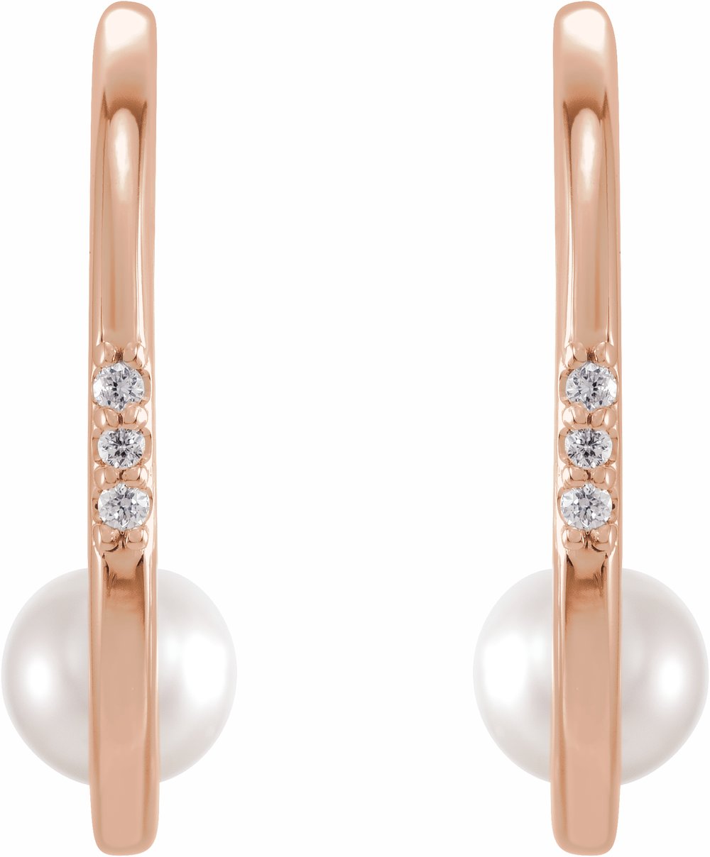 14K Rose Gold Cultured White Freshwater Pearl & .025 CTW Natural Diamond Hoop Earrings