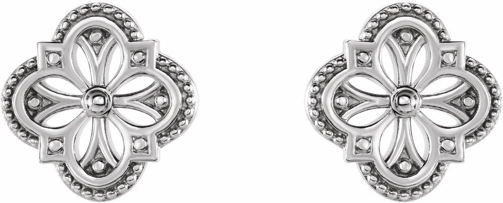 14K White Vintage-Inspired Clover Earrings
