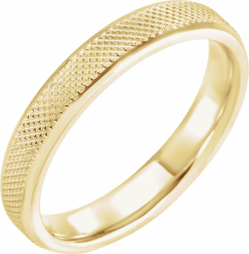 14K Yellow 4 mm Knurled Beveled-Edge Band Size 8