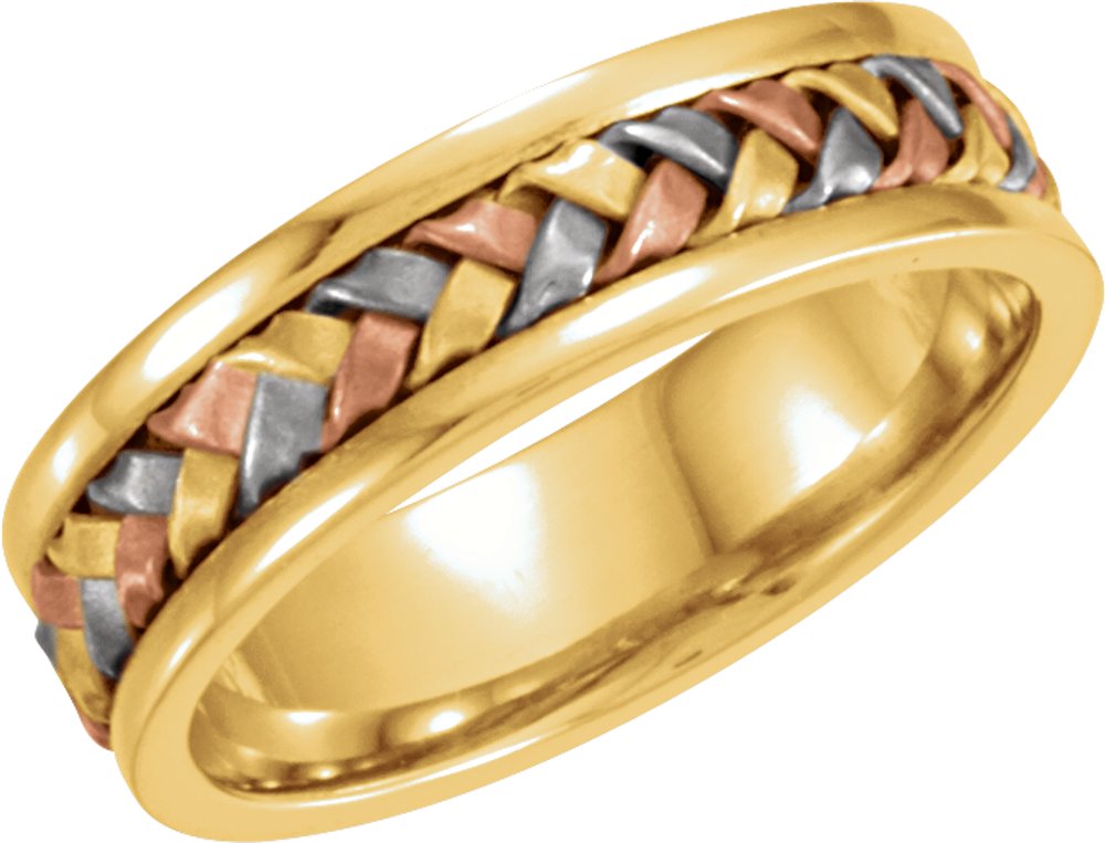 14K Yellow/White/Rose Gold 5 mm Hand-Woven Comfort-Fit Flat Band Size 9.5