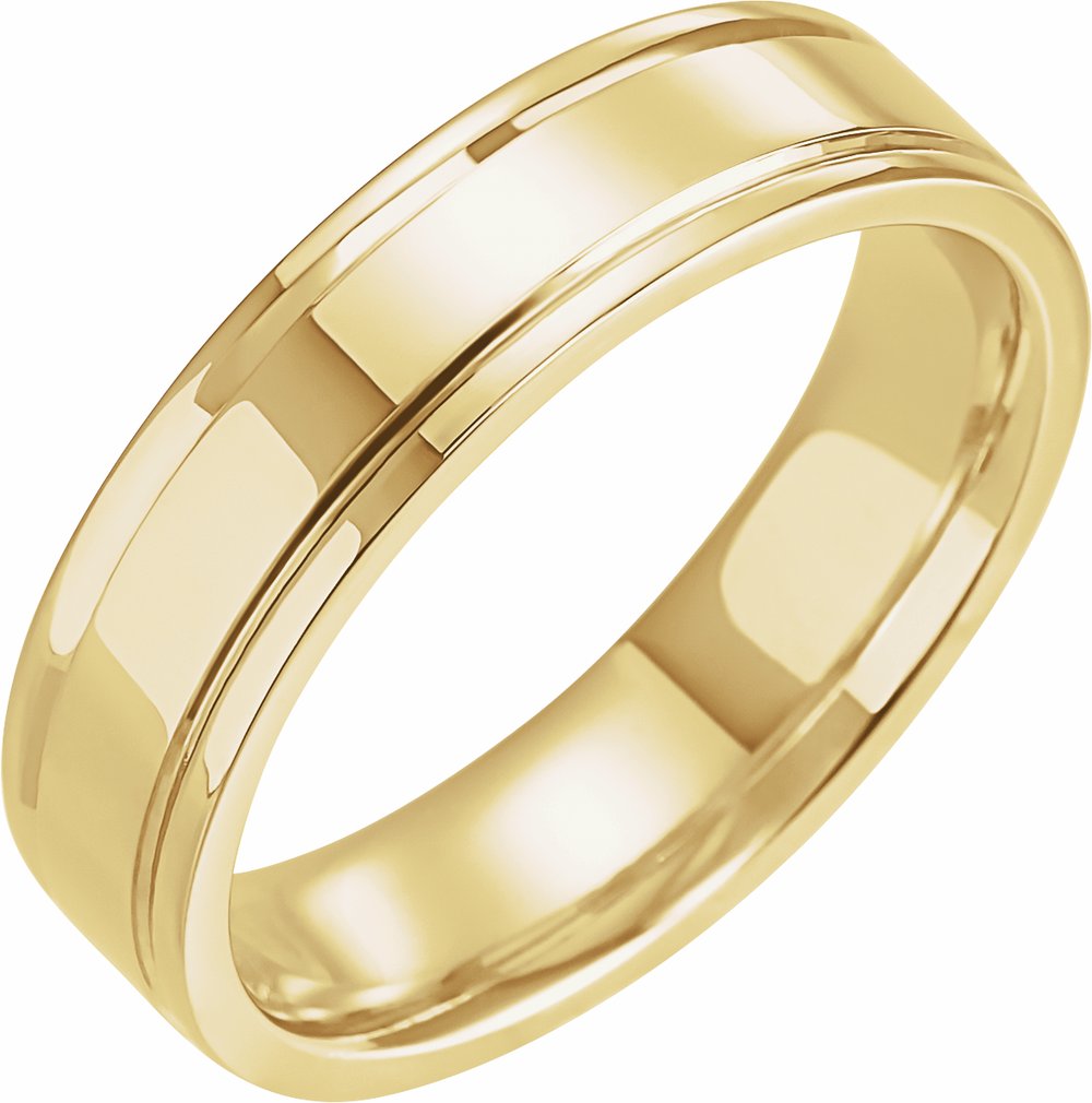 10K Yellow Gold 5 mm Grooved Comfort-Fit Flat Band Size 9.5