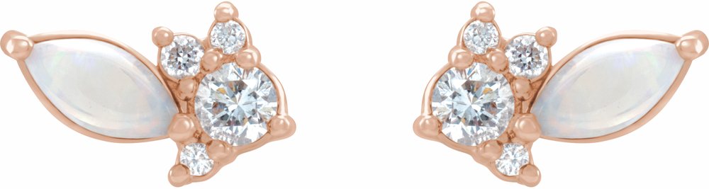 14K Rose Australian Natural White Opal & 1/6 CTW Natural Diamond Cluster Earrings