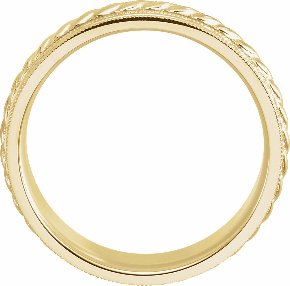 14K Yellow Gold 7 mm Milgrain Edge Rope Comfort-Fit Half Round Band Size 9