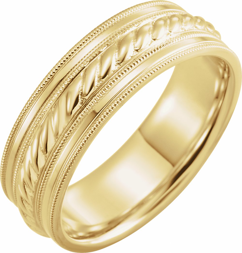 14K Yellow Gold 7 mm Milgrain Edge Rope Comfort-Fit Half Round Band Size 9