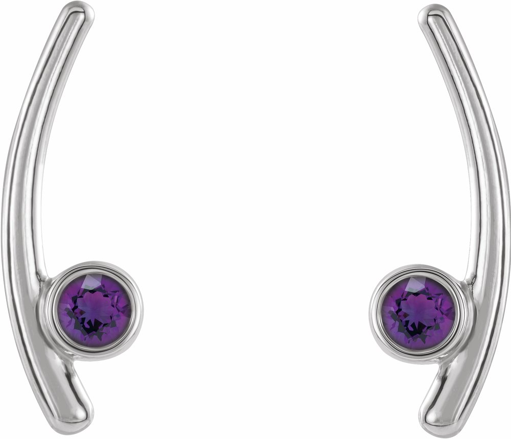 14K White Gold Natural Amethyst Ear Climbers